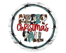 Load image into Gallery viewer, Western christmas sign, Cow Print Christmas Sign, farmhouse wreath decor