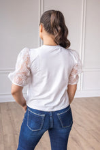 Load image into Gallery viewer, Midnight Blossom White Floral Puff Sleeve