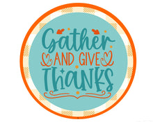 Load image into Gallery viewer, Fall Blue and Orange Thanksgiving Sign, Fall Wreath Attachment, Gather and Give thanks