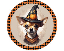 Load image into Gallery viewer, Dog Halloween Decoration, Chihuahua Wreath Sign, Chihuahua Dog Decor, Halloween Witch Dog Decoration
