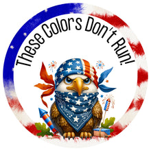 Load image into Gallery viewer, Patriotic eagle metal sign for wreath, military Wreath Attachment, 4th of July Summer Wreath Rail attachment bald eagle decor for home