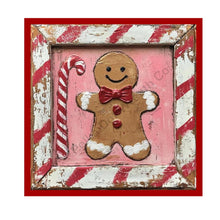Load image into Gallery viewer, Primitive gingerbread Christmas sign, pink and red gingerbread decor, Candy Christmas decoration, Holiday baking party decor, candy cane