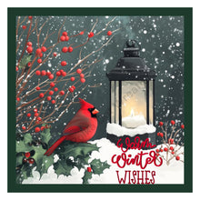Load image into Gallery viewer, In Memory of a loved one gift, Cardinal memorial sign, Christmas Cardinal, Winter bird sign, metal wreath attachment sign