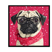 Load image into Gallery viewer, Pug with glasses sign, Dog gift, Holiday wreath sign with a dog, Metal wreath attachment, Metal sign for home decor for dog lover
