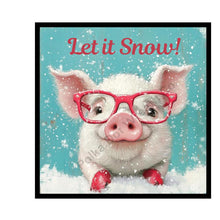 Load image into Gallery viewer, Pig with glasses sign, Pig in snow sign, Christmas snow metal print, Metal wreath sign, Pig decor for home