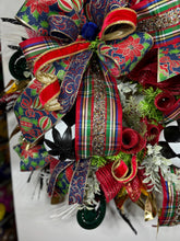 Load image into Gallery viewer, Nutcracker themed Christmas outdoor wreath, Poinsettia Christmas , Traditional Christmas front door wreath, Nutcracker theme Christmas decor