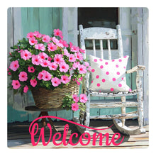 Load image into Gallery viewer, Petunias in a basket metal wreath sign, Pink tulips spring sign, Spring flowers wreath sign, Metal wreath sign, Farmhouse porch