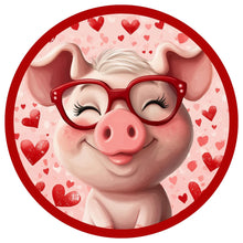 Load image into Gallery viewer, Pig Valentines Wreath Sign, Heart Sign, Pig with Glasses, Pig Kitchen Decor for Wall