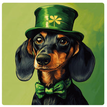 Load image into Gallery viewer, St. Patrick's Day Wreath Sign with Dog, Dachshund dog wall decor, Weiner dog gift, Irish sign for home, St Patty's Wall decoration