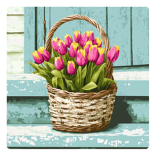 Load image into Gallery viewer, Tulips in a basket metal wreath sign, Pink tulips spring sign, Spring flowers wreath sign, Metal wreath sign