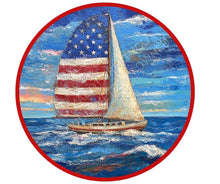 Load image into Gallery viewer, Patriotic Sailboat Wall Art – American Flag Nautical Decor, 4th of July Coastal Print, Beach House Wall Decor, Rustic Ocean Art,