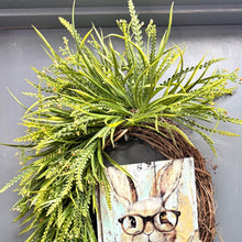 Load image into Gallery viewer, Easter Bunny Wreath, Rustic Spring Door Decor, Farmhouse Bunny Wreath , Grapevine Wreath with Bow, Handmade Easter Wreath, Front Door Decor