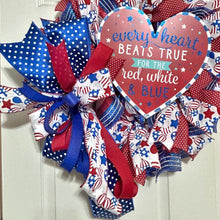 Load image into Gallery viewer, Patriotic 4th of July Wreath – Red White & Blue Door Decor – Handmade USA Wreath – Memorial Day, Independence Day, Veterans Gift