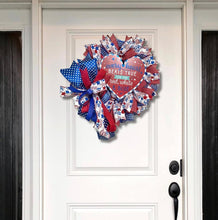 Load image into Gallery viewer, Patriotic 4th of July Wreath – Red White & Blue Door Decor – Handmade USA Wreath – Memorial Day, Independence Day, Veterans Gift