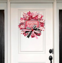 Load image into Gallery viewer, Bridal Shower pink decor, -Pink and Red Home Decor - Romantic Ribbon Wreath Gift- Gift for Her- Wedding season