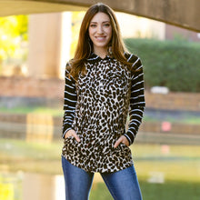 Load image into Gallery viewer, Striped Hoodie with Buffalo Plaid Print Top - Leopard
