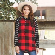 Load image into Gallery viewer, Striped Hoodie with Buffalo Plaid Print Top - Buffalo Plaid
