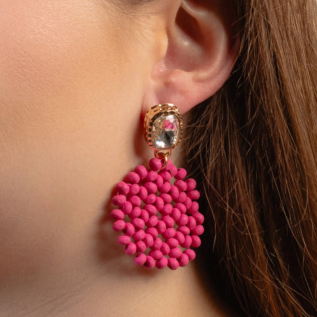 1374 - Western Beaded Earrings - Fuchsia