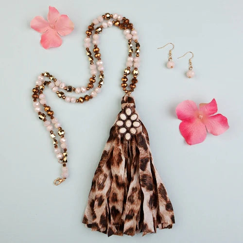 Tassel Necklace - Ivory & Leopard