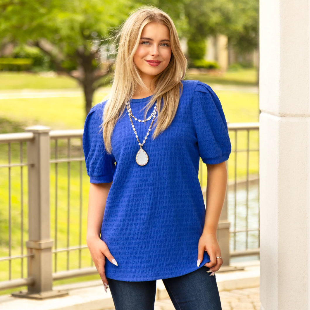 30074 - Solid Top with Puffed Sleeves - Royal Blue