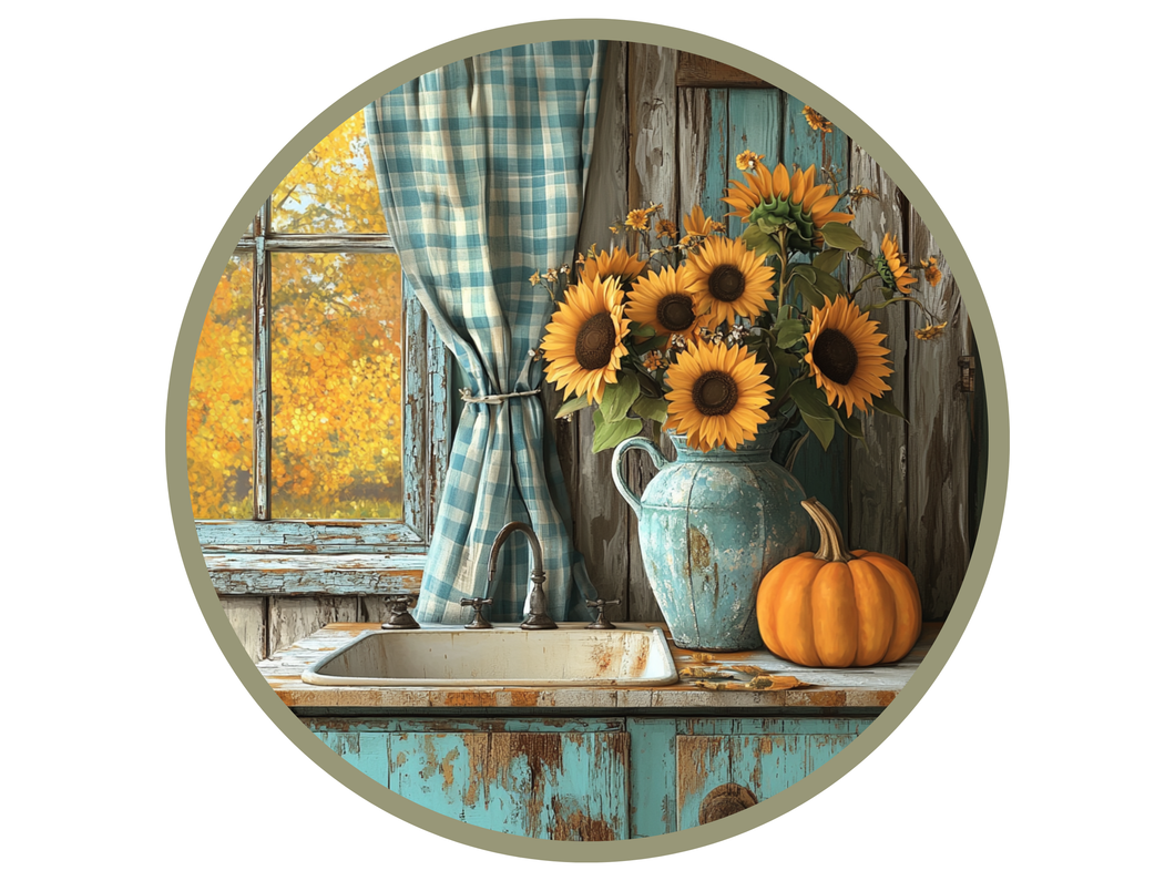 Rustic Fall Metal Sign, Sunflowers & Pumpkin Kitchen Décor, UV Rated Aluminum Wall Sign, Vintage Farmhouse Autumn Cottagecore Art