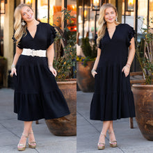 Load image into Gallery viewer, Solid Color Textured Dress with Ruffled Sleeves and Pockets

