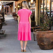 Load image into Gallery viewer, Solid Color Textured Dress with Ruffled Sleeves and Pockets
