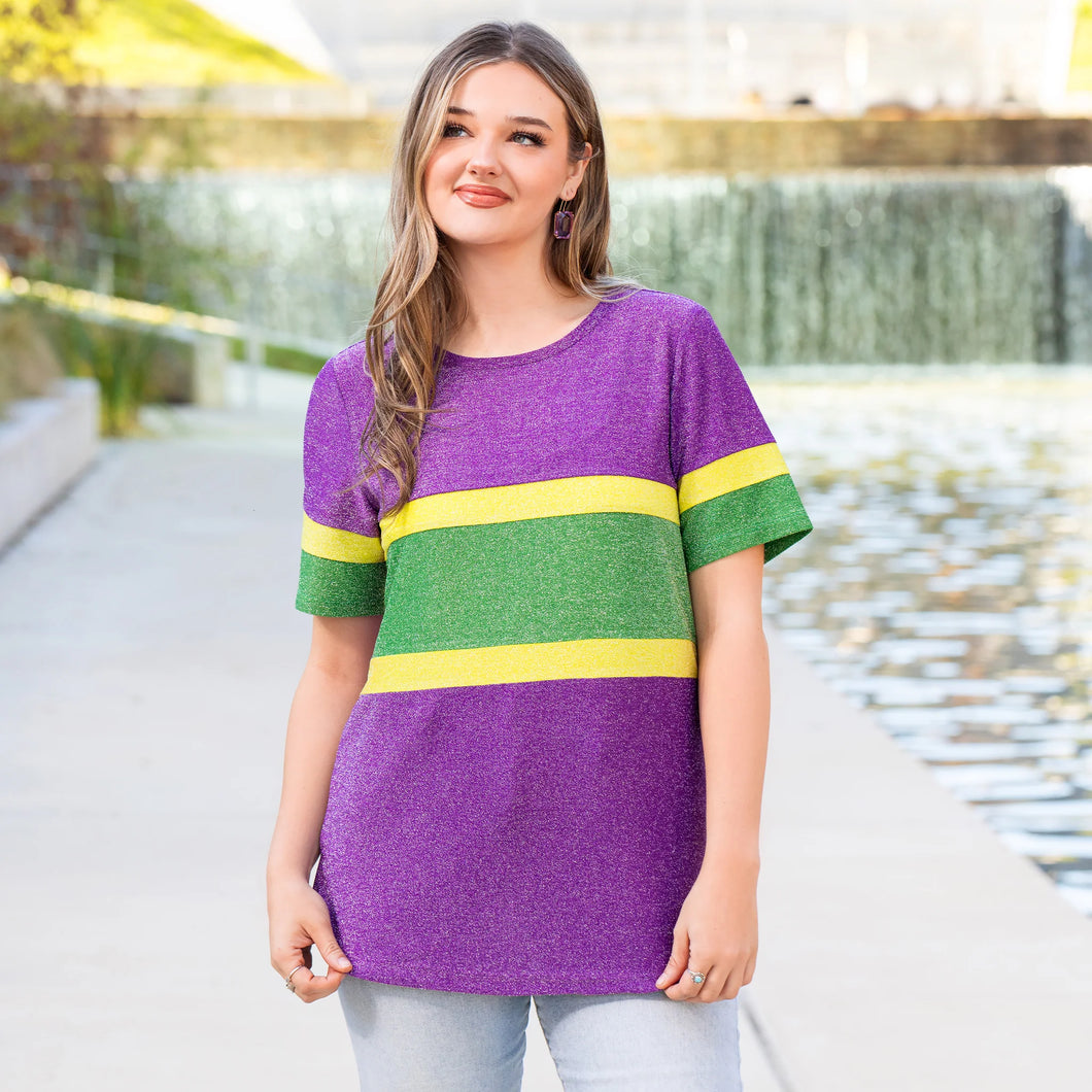 Mardi Gras Shimmer Color Block Top