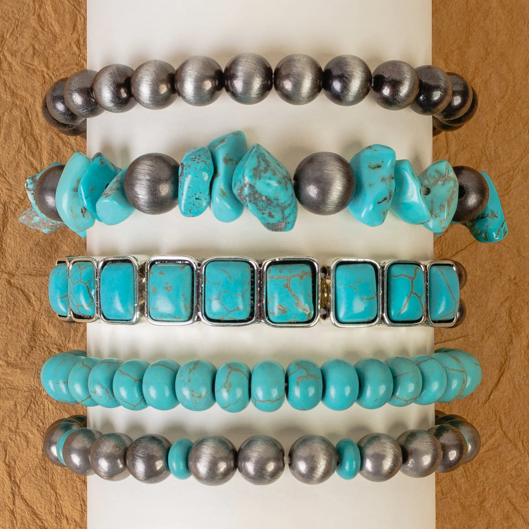 74795 - Stacked Squash Blossom Bracelet - Turquoise & Silver