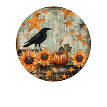 Load image into Gallery viewer, Primitive sunflower fall crow sign, Personalized sign, rustic fall home decor, wreath attachment
