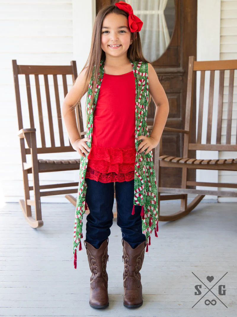 Girls' Crazy Candy Cane Cover Up with Red Tassels