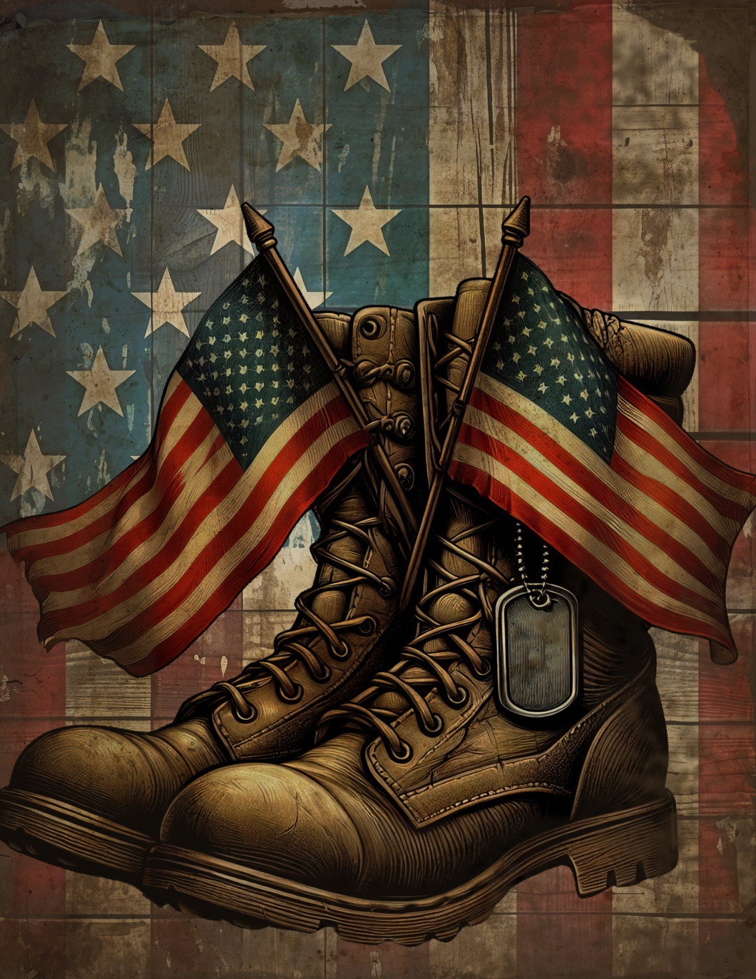 Memorial Day Patriotic Wreath, Military Boots American Flag Wall Art, Veterans Tribute Decor, Rustic Americana 4th of July Decoration