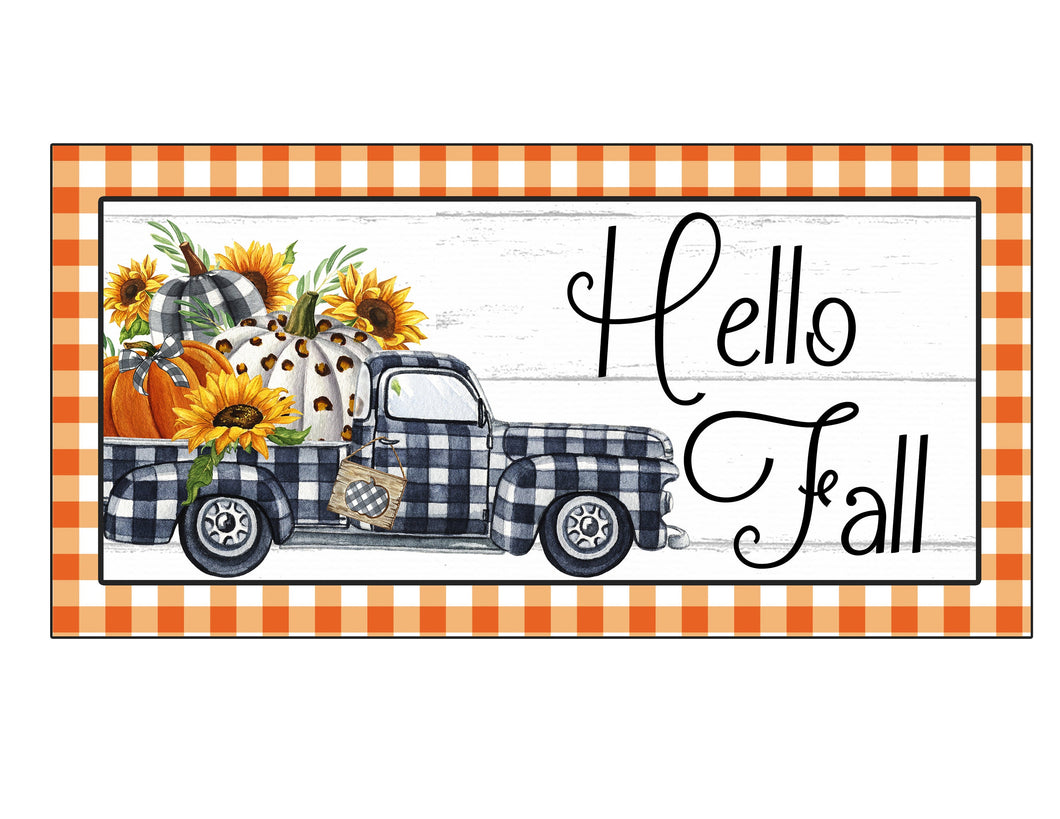 Fall sign with Truck filled with pumpkins