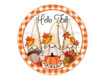 Load image into Gallery viewer, Hello gnome Fall Sign, Fall Wreath Attachment, Three Gnome Sign
