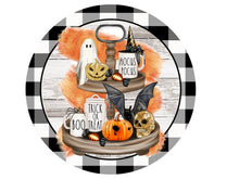 Load image into Gallery viewer, Halloween Tray Sign, Fall Wreath Attachment, Buffalo Plaid Wreath
