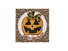 Load image into Gallery viewer, Happy Halloween Wreath Sign, Leopard Print Jack O Lantern Sign

