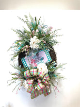 Load image into Gallery viewer, Spring grapevine wreath | Easter flower door hanger | Easter bunny home decoration | twig flower wreath
