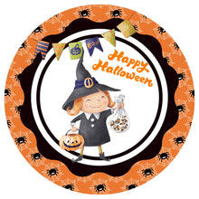 Load image into Gallery viewer, Halloween Tray Sign, Fall Wreath Attachment, Witch wreath sign, vintage halloween
