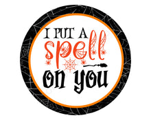 Load image into Gallery viewer, Halloween metal wreath sign, I put a spell on you witch sign, Halloween home decor

