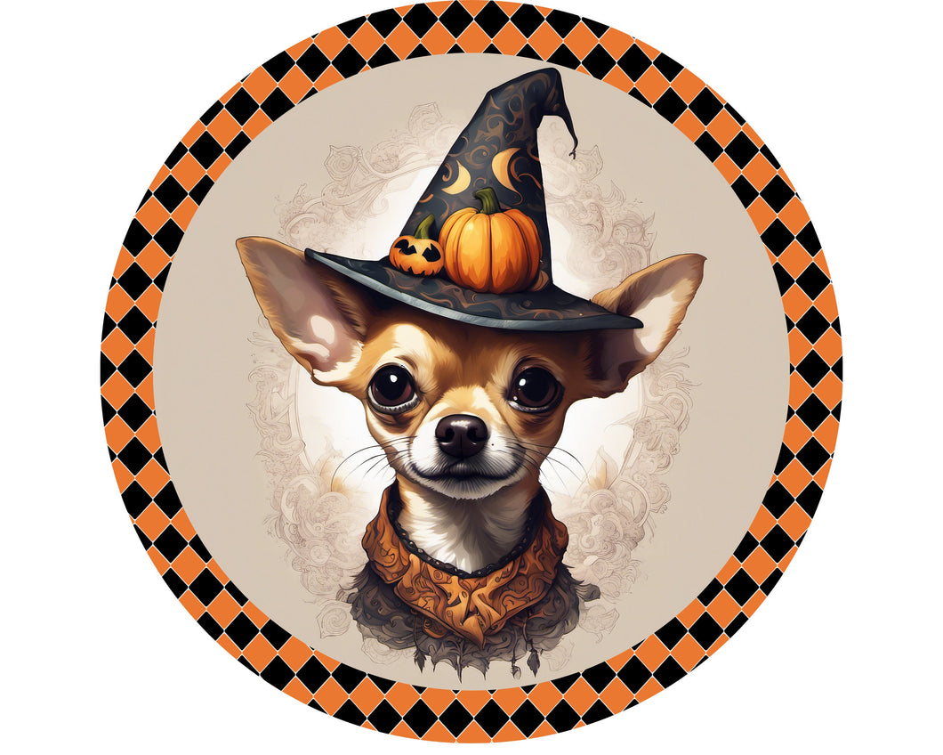 Dog Halloween Decoration, Chihuahua Wreath Sign, Chihuahua Dog Decor, Halloween Witch Dog Decoration