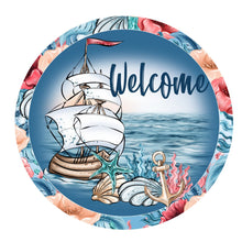 Load image into Gallery viewer, Beach decor for home, Nautical sign, sailboat blue sign, seashell decor, beach house decoration
