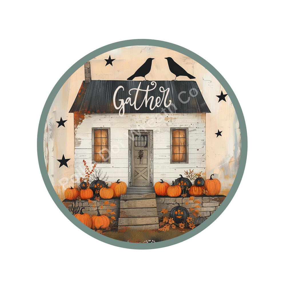 Primitive salt box house fall sign, primitive home decor, rustic pumpkin fall home decor, wreath attachment
