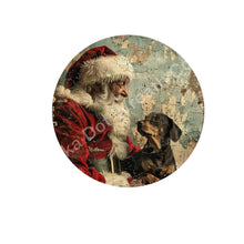 Load image into Gallery viewer, Dashchund and Santa Claus, weiner dog gift, Sublimation Wreath Sign, Metal Wreath Attachment
