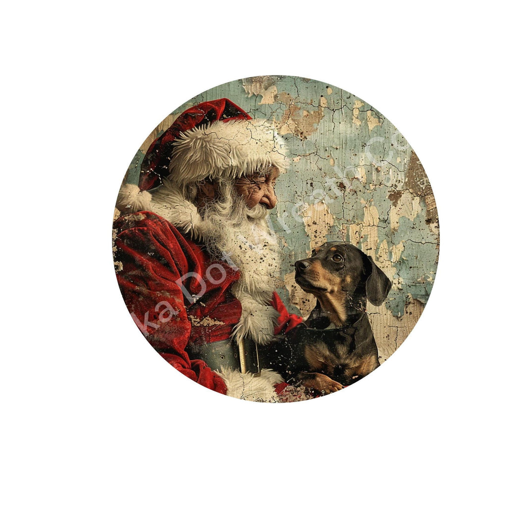 Dashchund and Santa Claus, weiner dog gift, Sublimation Wreath Sign, Metal Wreath Attachment