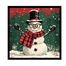 Load image into Gallery viewer, Country Christmas, primitive snowman Christmas sign, Metal Wreath Attachment, woodland christmas decor, buffalo plaid Christmas decoration
