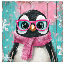 Load image into Gallery viewer, Whimsical Christmas sign, Penguin Snow Sign, Winter Funny sign, Metal wreath attachment for the holiday season, Penguin decor
