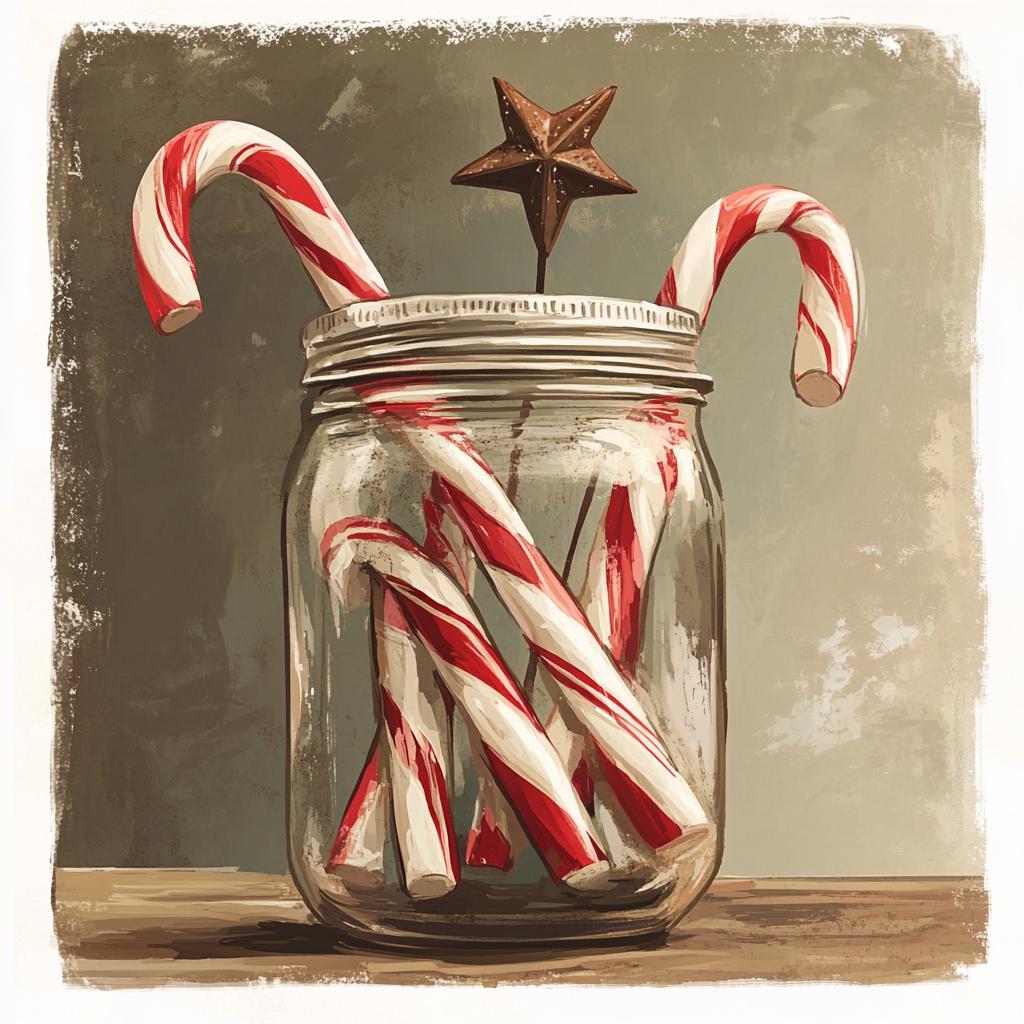 Primitive candy cane Christmas sign, Candy canes in a jar print, Candy Christmas decoration, Holiday baking party decor, candy cane