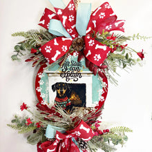 Load image into Gallery viewer, Rustic Christmas wreath for front door, Dog gift for Daschund owner, Weiner dog gift, Holiday Wreath for home, Dear Santa Dog sign
