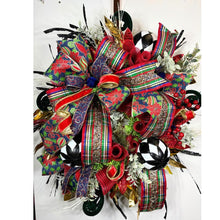 Load image into Gallery viewer, Nutcracker themed Christmas outdoor wreath, Poinsettia Christmas , Traditional Christmas front door wreath, Nutcracker theme Christmas decor
