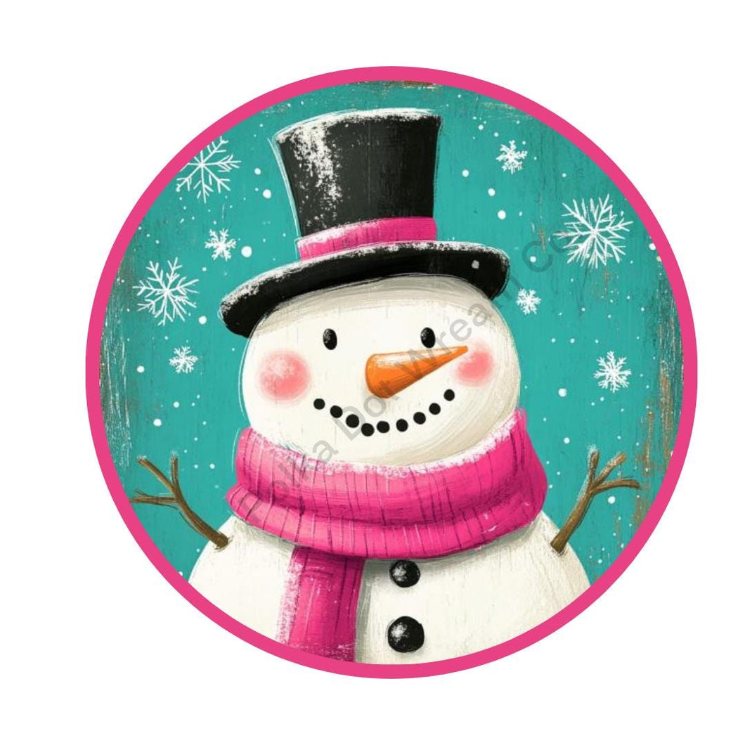 Snowman winter sign for wreath, Metal wreath sign, Pink Snowman home decor for Christmas, Primitive snowman
